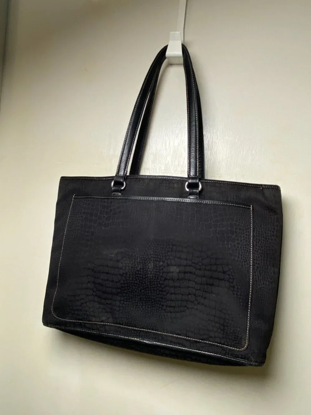 Brighton Black Organizer Briefcase Tote Laptop Work Bag Croc Embossed TLC